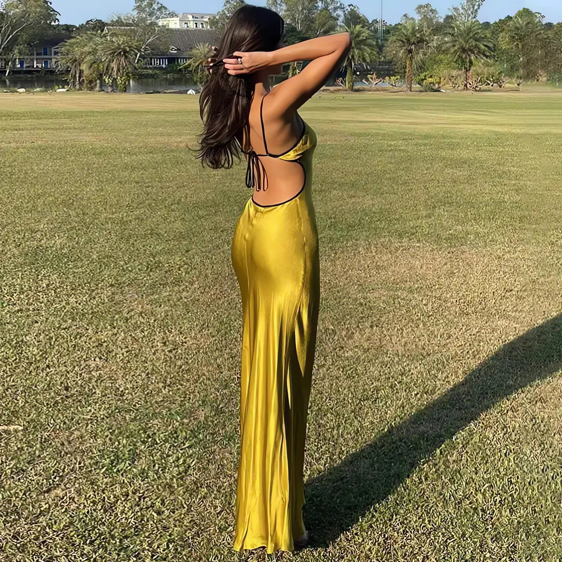 Satin Backless Maxi Dress - KAYSMAR