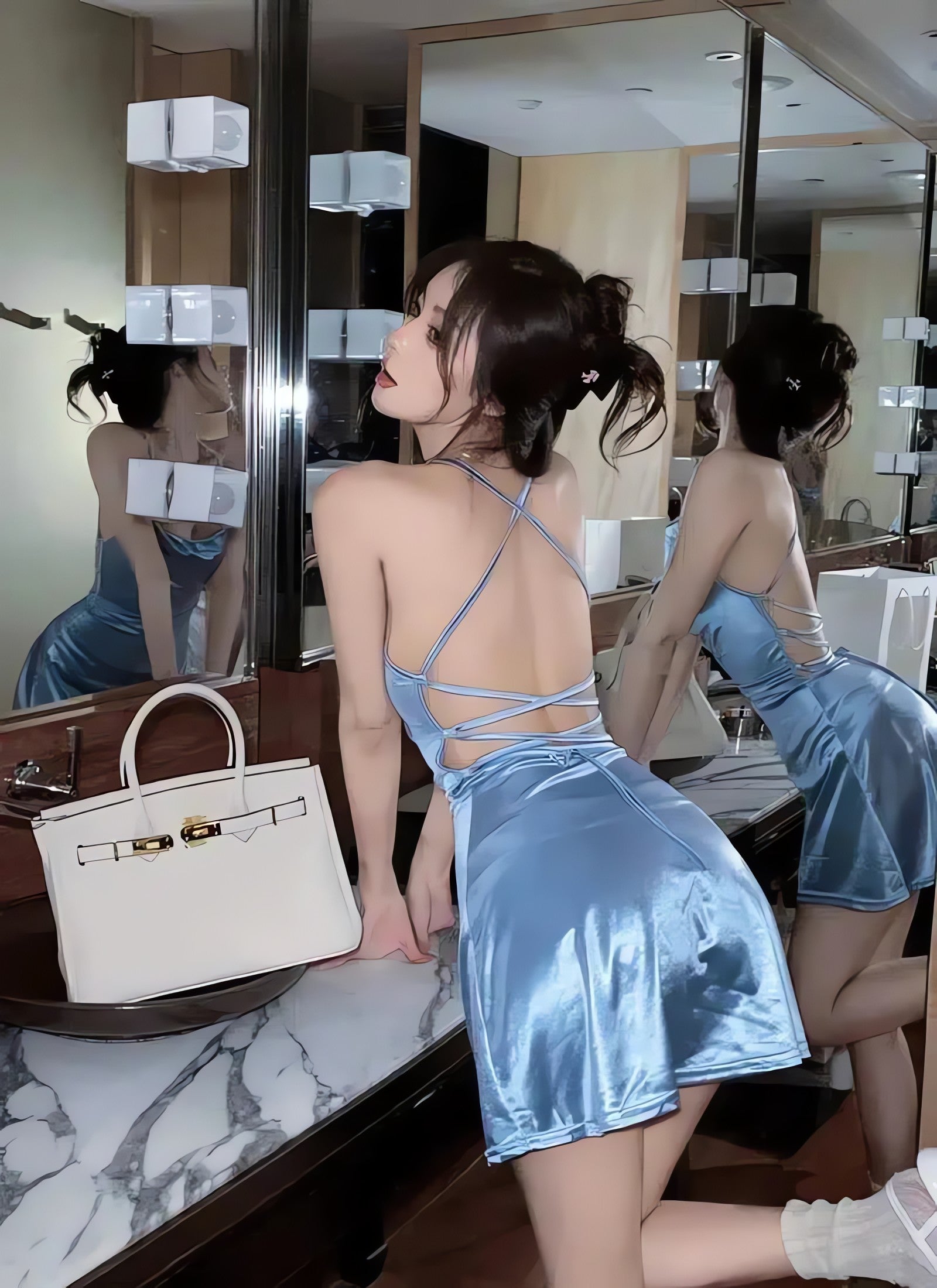 Satin Backless Mini Dress - KAYSMAR