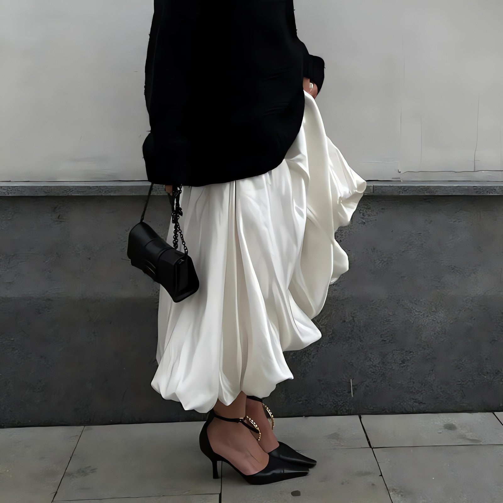 Satin Bubble Midi Skirt - KAYSMAR