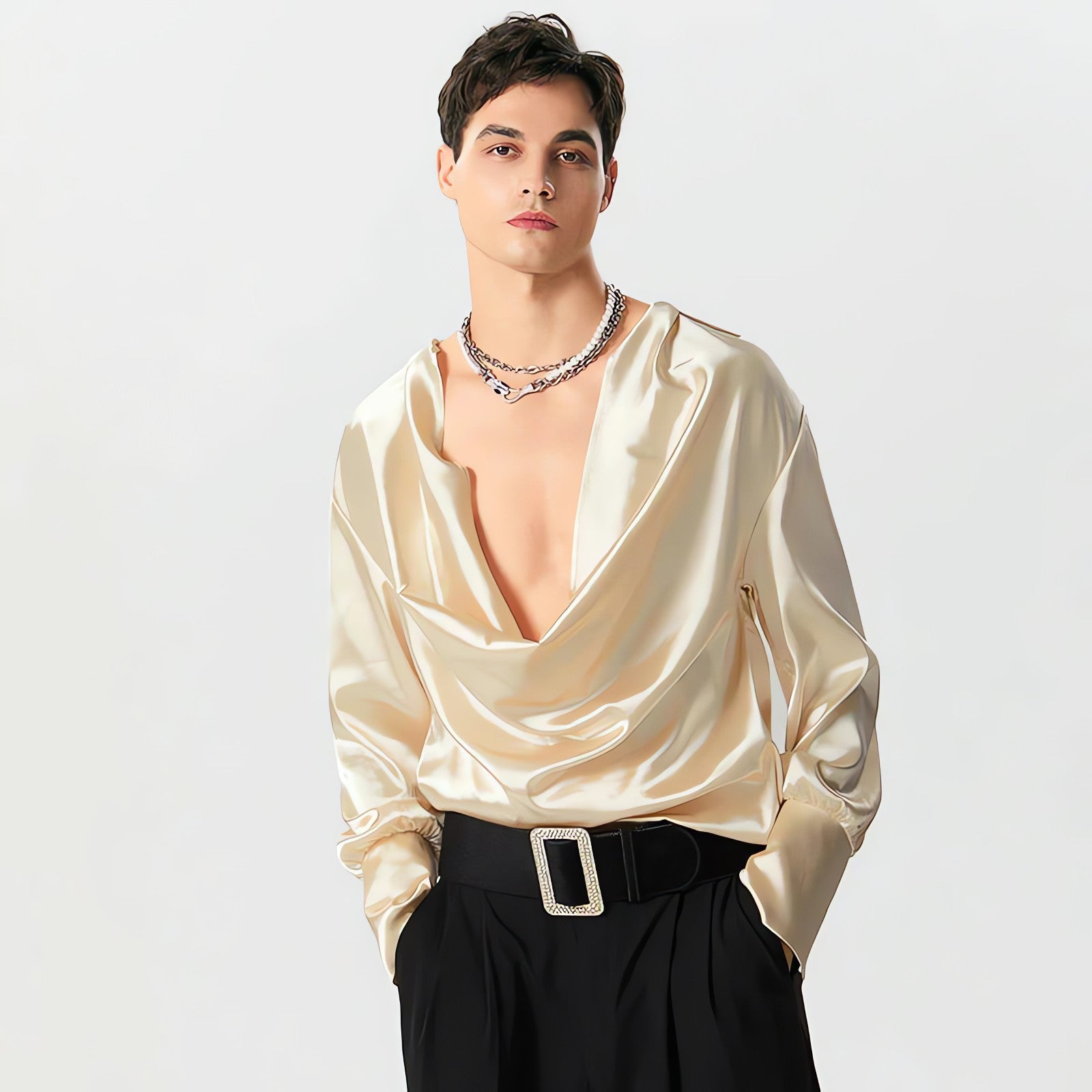 Satin Cowl Neck Shirt - KAYSMAR