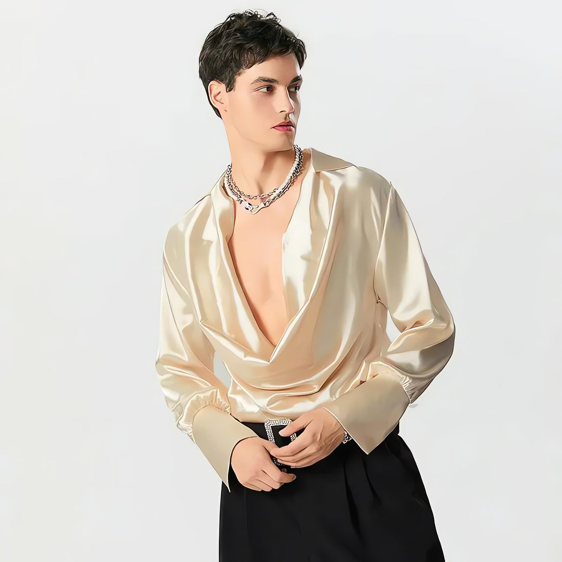 Satin Cowl Neck Shirt - KAYSMAR