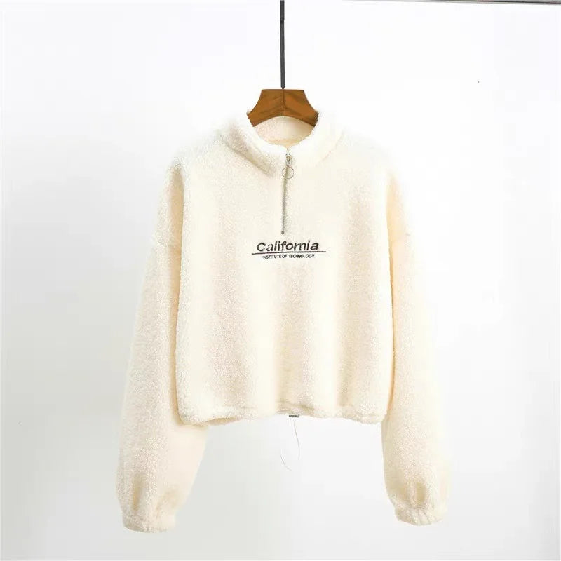 Stand-Neck Cropped Sweatshirt