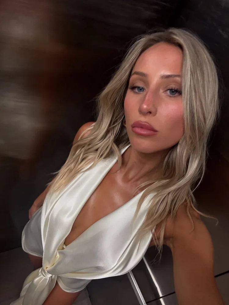 White Satin Halter Neck Mini Dress