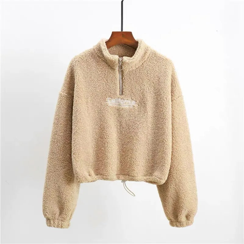 Stand-Neck Cropped Sweatshirt