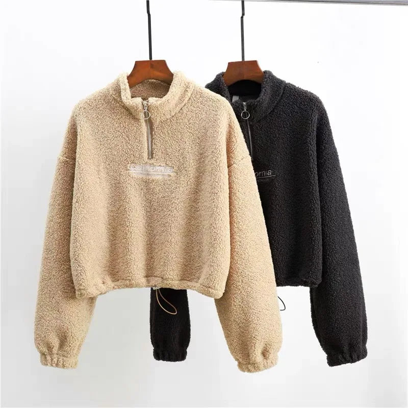 Stand-Neck Cropped Sweatshirt