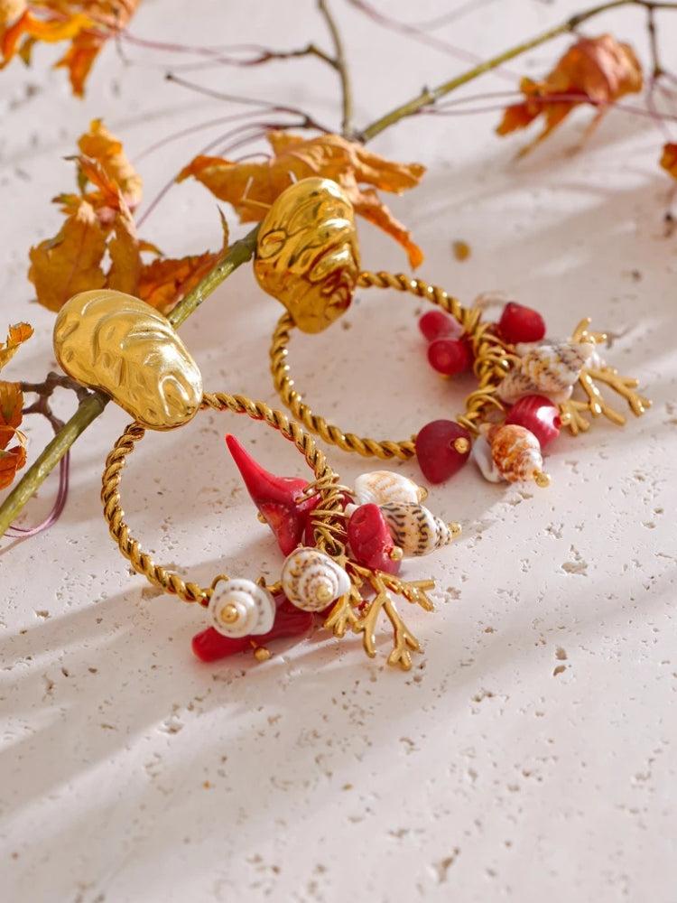 Seashell Beaded Hoop Earrings - KAYSMAR