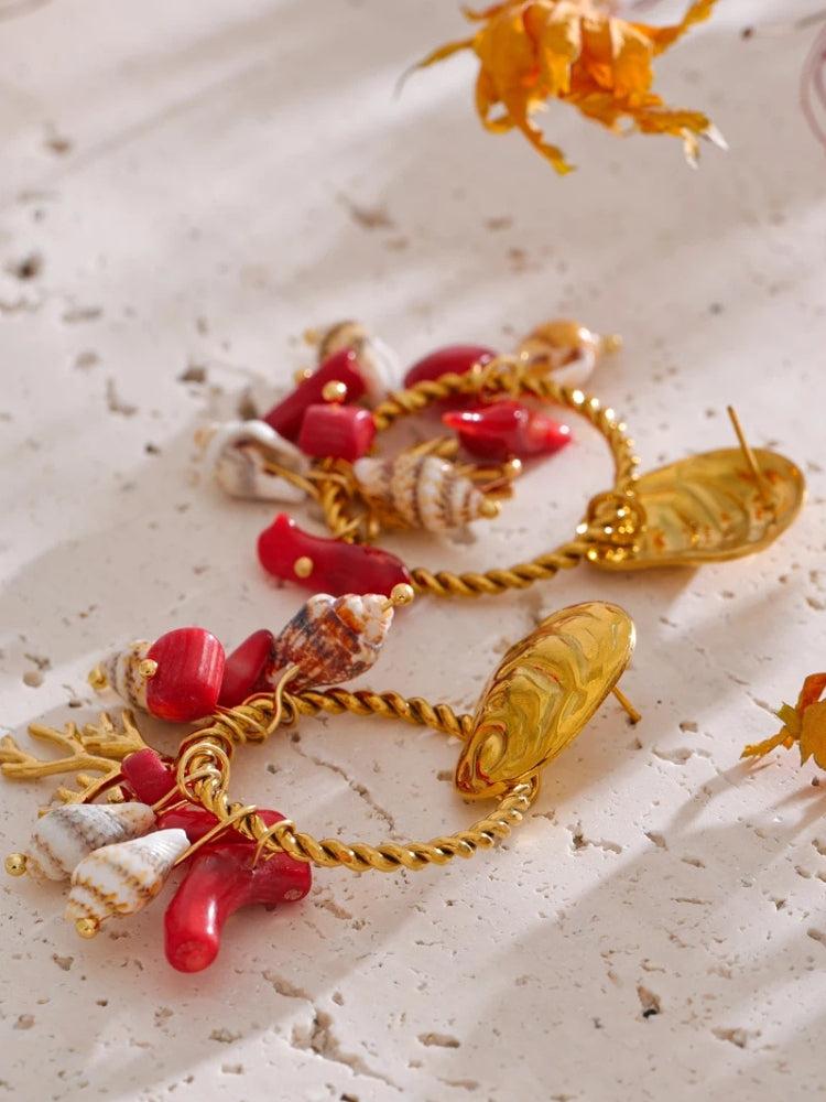 Seashell Beaded Hoop Earrings - KAYSMAR