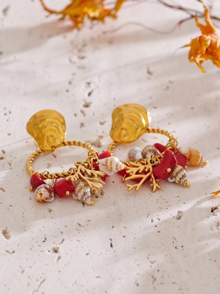Seashell Beaded Hoop Earrings - KAYSMAR
