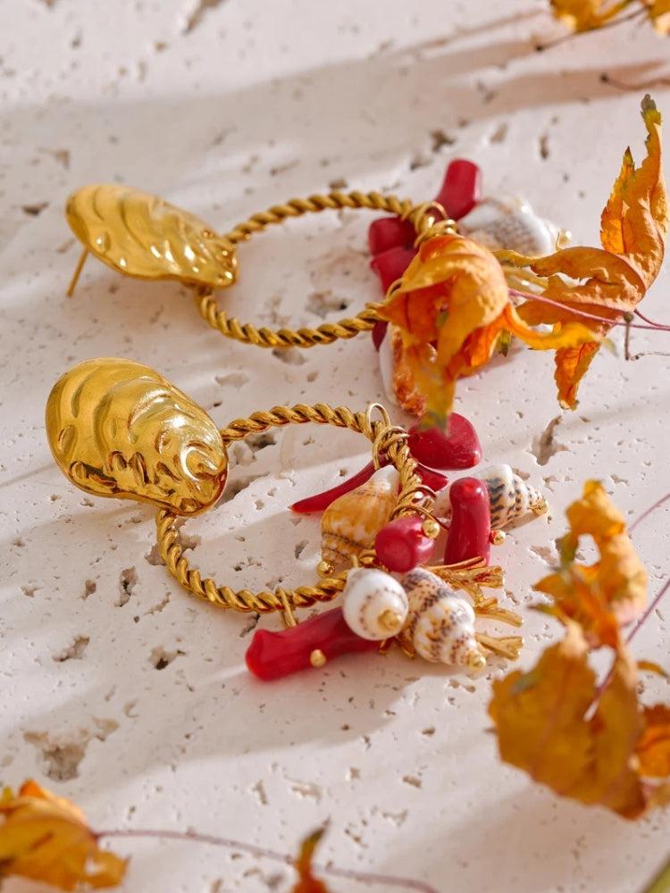 Seashell Beaded Hoop Earrings - KAYSMAR