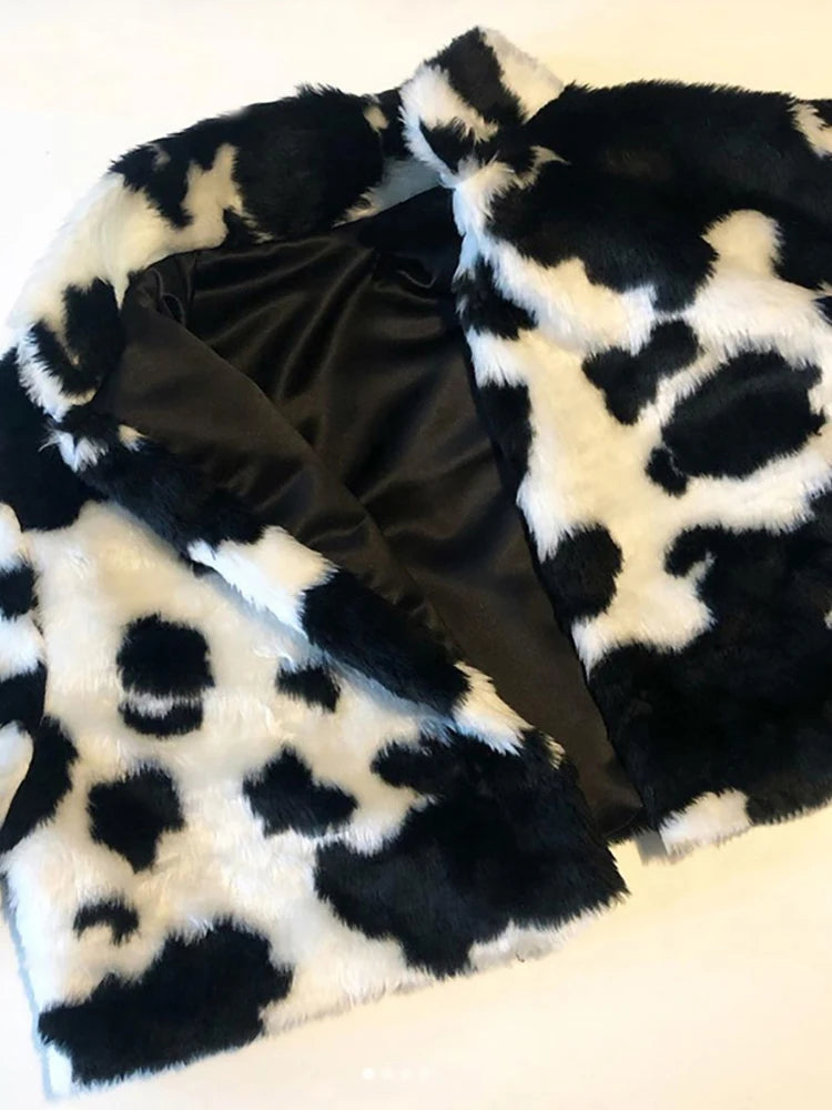 Color Block Faux Fur Crop Jacket | Goth Punk Y2k Streetwear