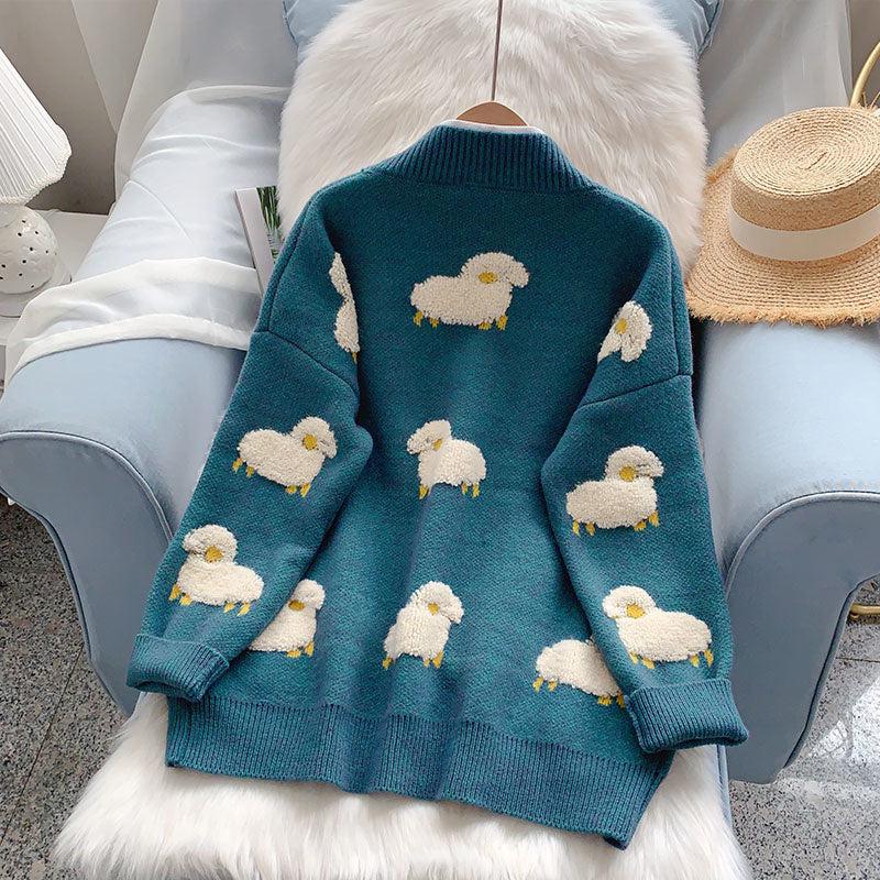Sheep Embroidery Knitted Cardigan - KAYSMAR