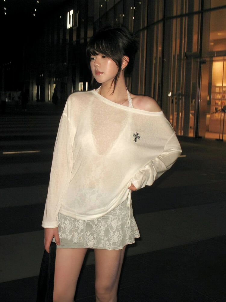 Sheer Cross One Shoulder Top - KAYSMAR