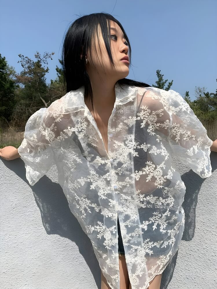 Sheer Floral Lace Shirt - KAYSMAR