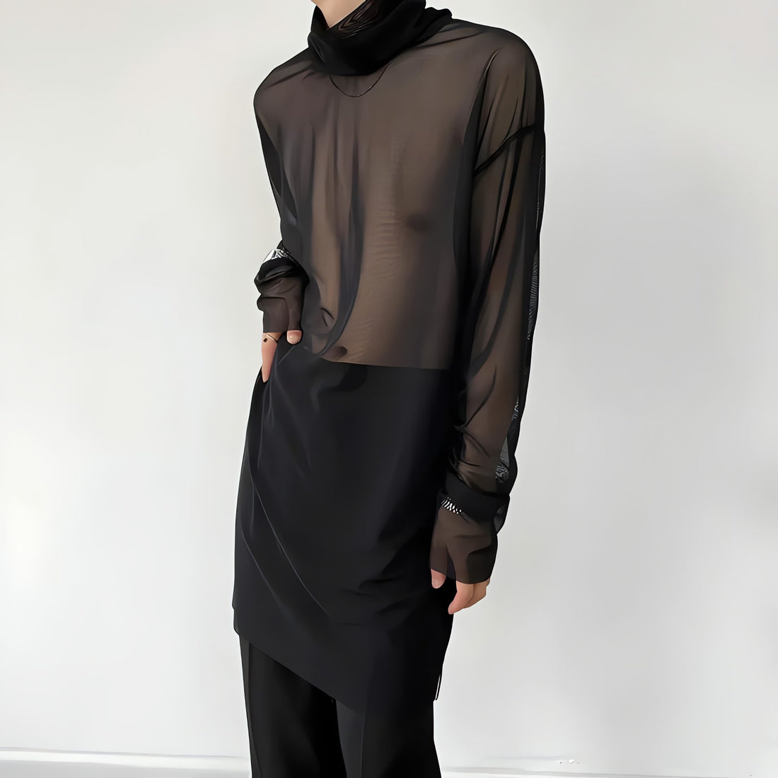 Sheer Mesh Turtle Neck Top - KAYSMAR
