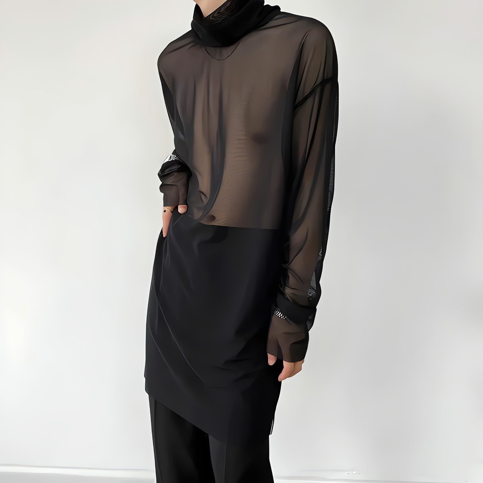 Sheer Mesh Turtle Neck Top - KAYSMAR
