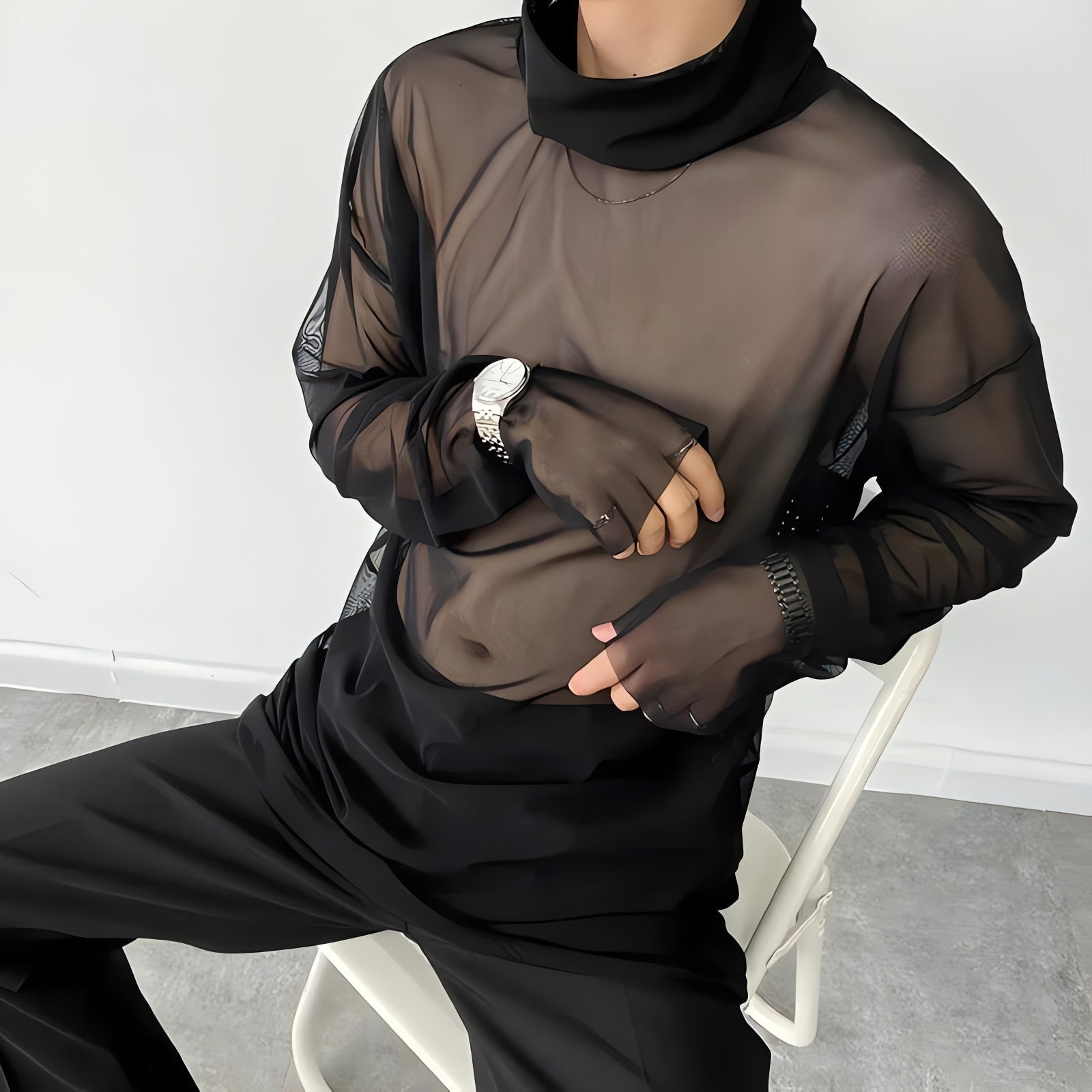Sheer Mesh Turtle Neck Top - KAYSMAR