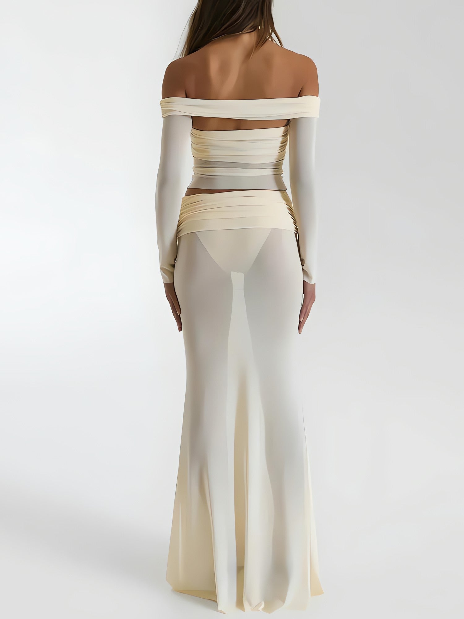 Sheer Off Shoulder Top & Maxi Skirt Two Piece Set - KAYSMAR
