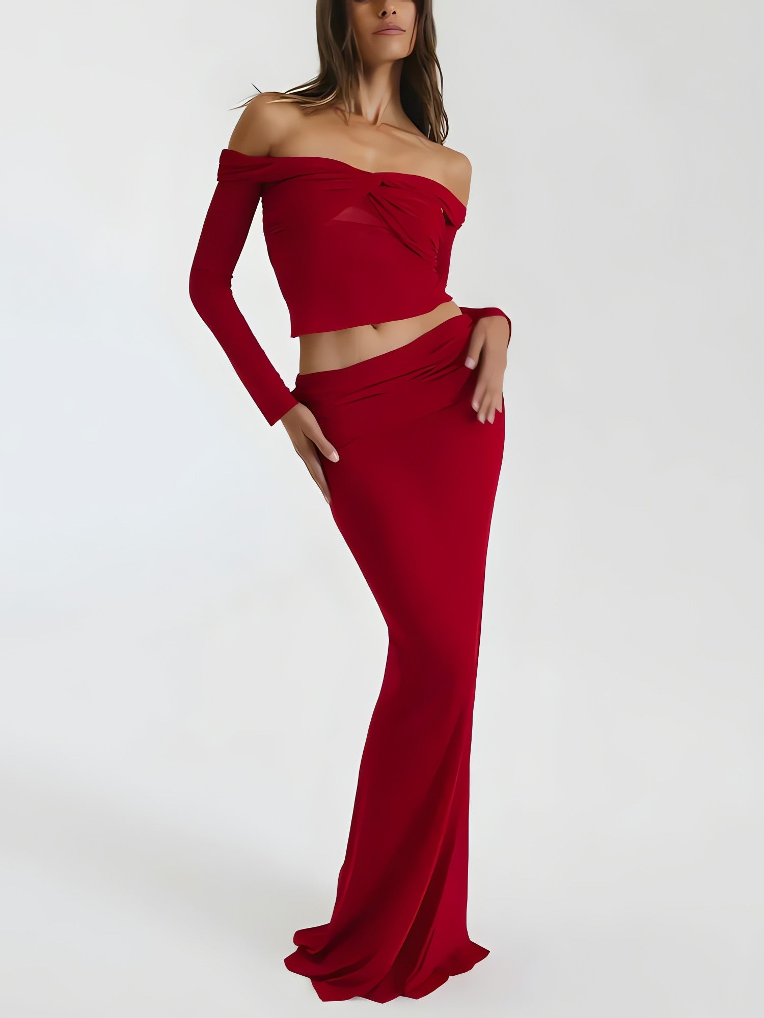 Sheer Off Shoulder Top & Maxi Skirt Two Piece Set - KAYSMAR