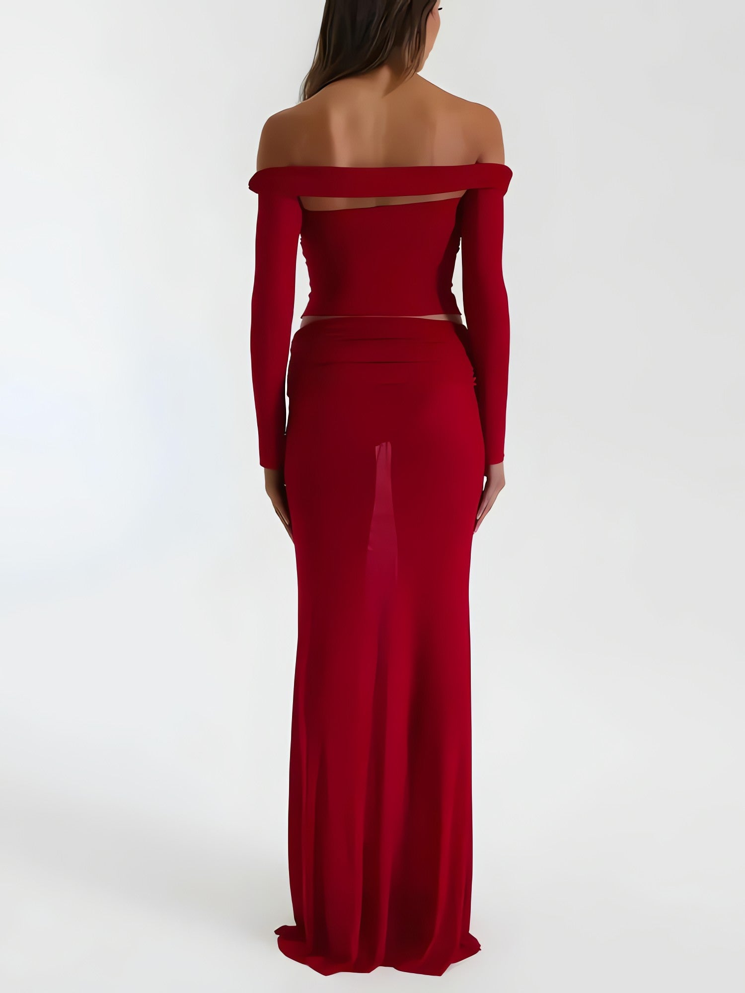 Sheer Off Shoulder Top & Maxi Skirt Two Piece Set - KAYSMAR