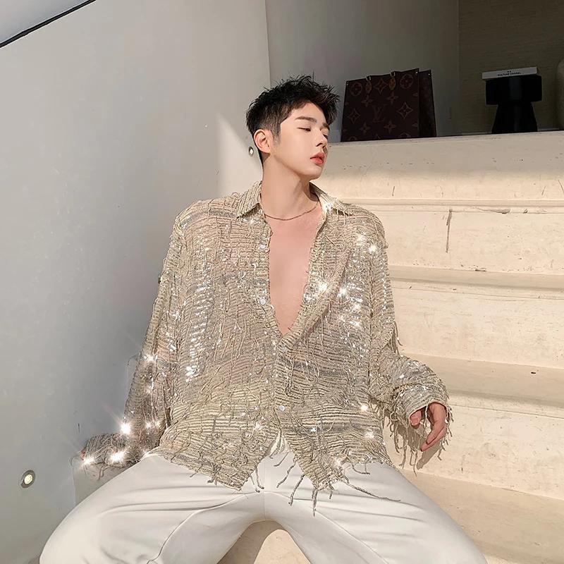 Shiny Sequin Sheer Shirt - KAYSMAR