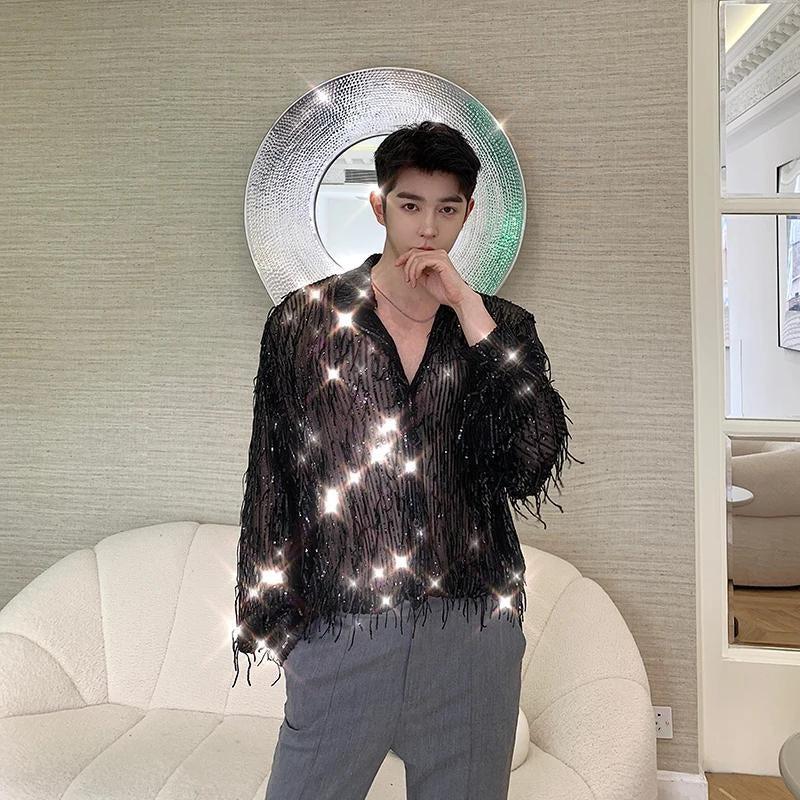 Shiny Sequin Sheer Shirt - KAYSMAR
