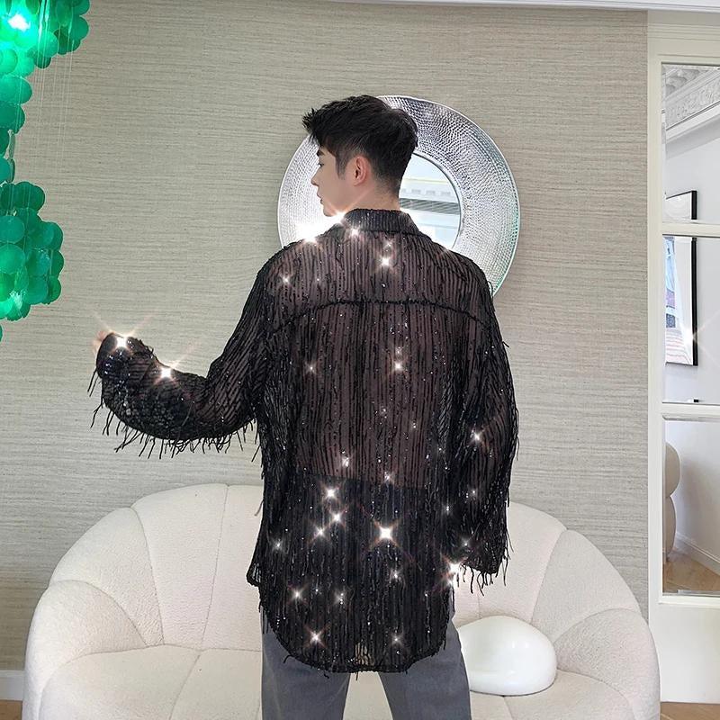 Shiny Sequin Sheer Shirt - KAYSMAR