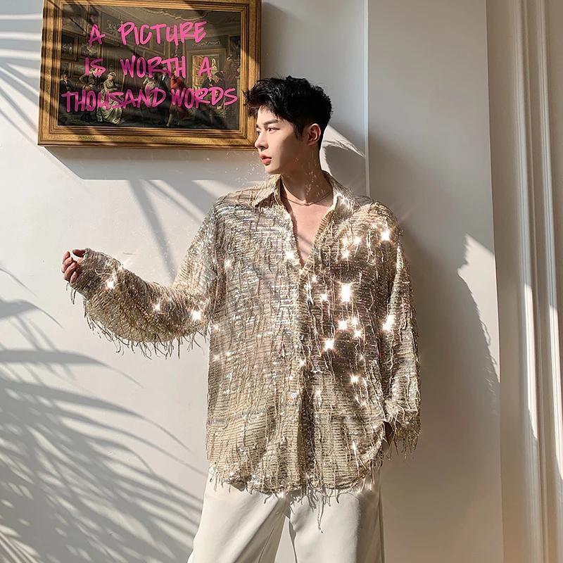 Shiny Sequin Sheer Shirt - KAYSMAR