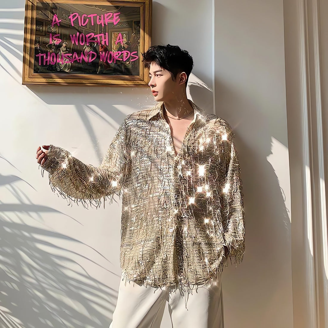 Shiny Sequin Sheer Shirt - KAYSMAR
