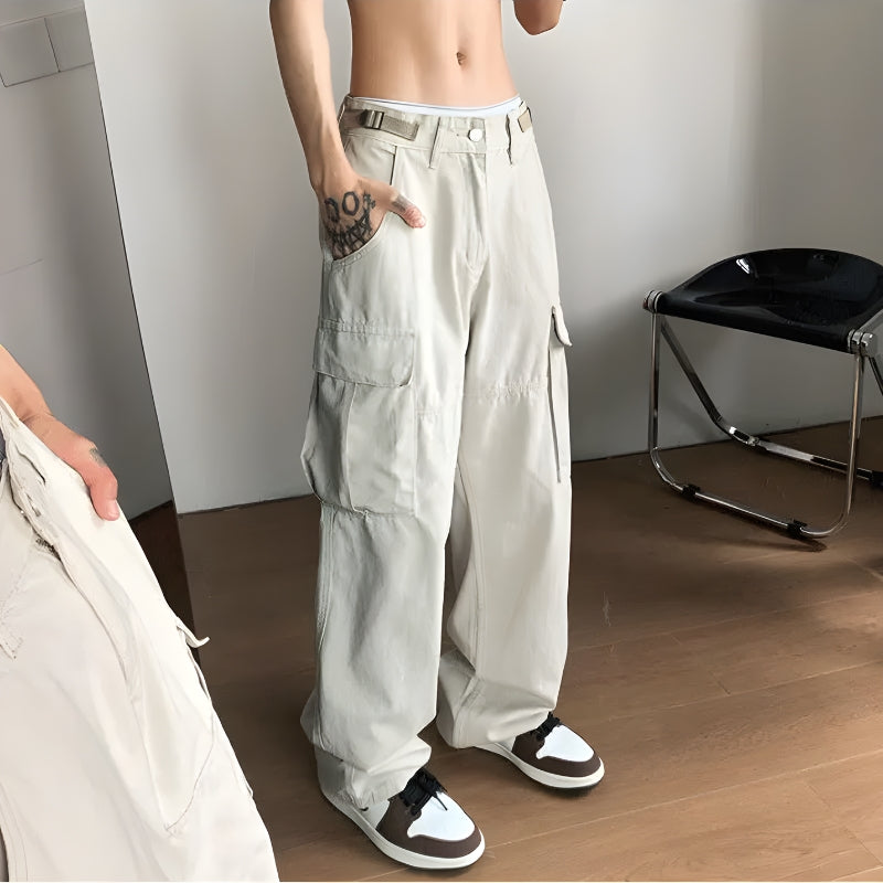 Side Belt Detailed Baggy Cargo Pants - KAYSMAR