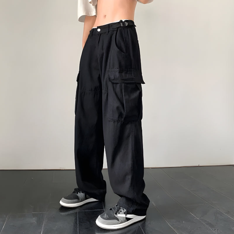 Side Belt Detailed Baggy Cargo Pants - KAYSMAR