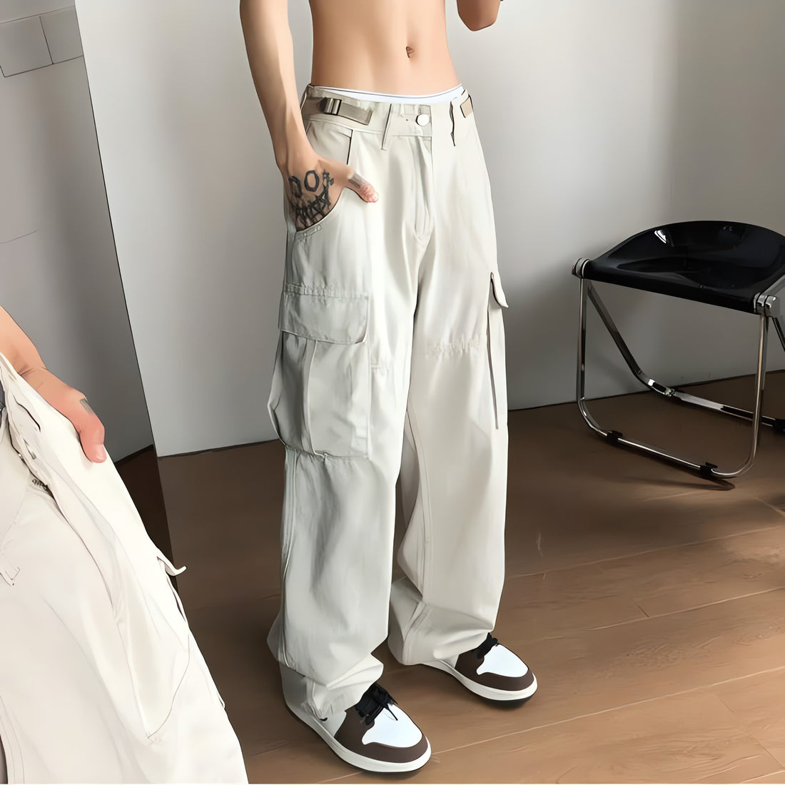 Side Belt Detailed Baggy Cargo Pants - KAYSMAR