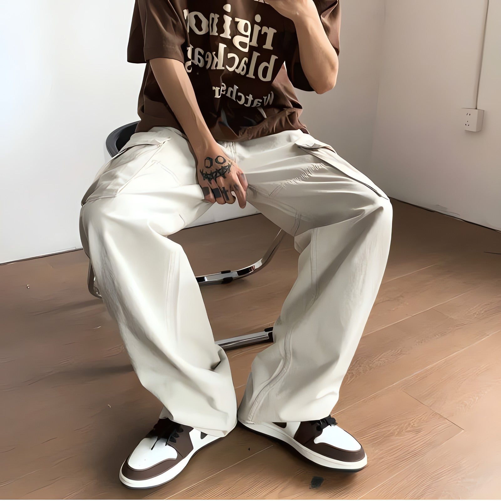 Side Belt Detailed Baggy Cargo Pants - KAYSMAR