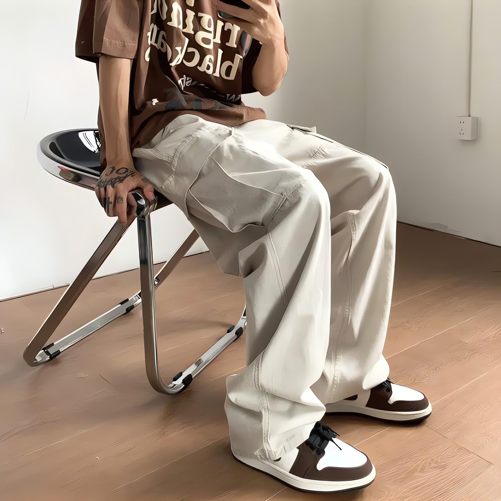 Side Belt Detailed Baggy Cargo Pants - KAYSMAR