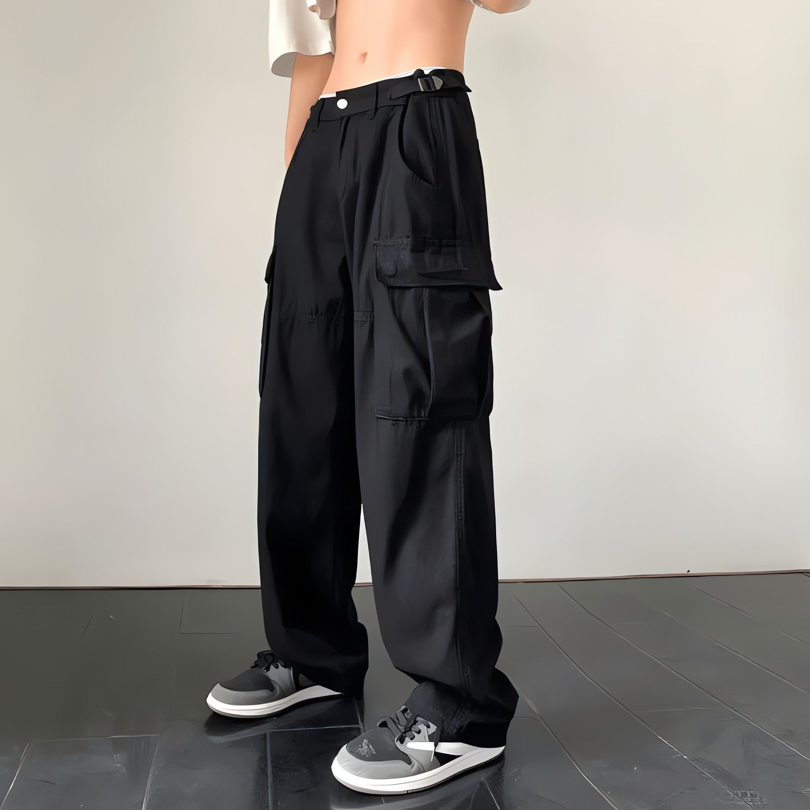 Side Belt Detailed Baggy Cargo Pants - KAYSMAR