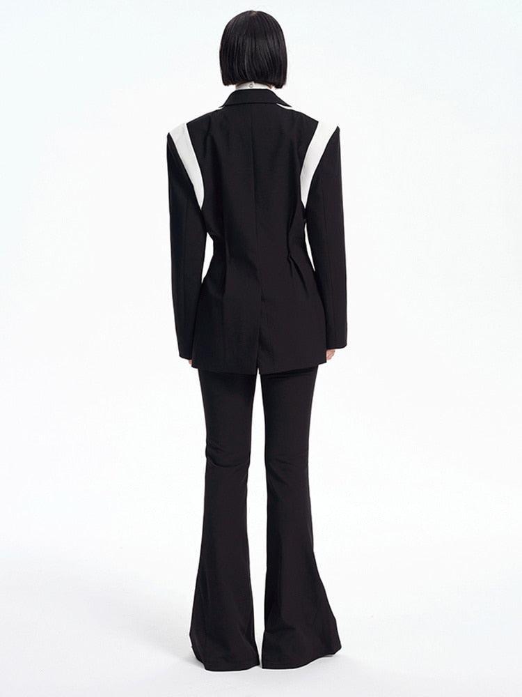 Single Button Color Block Blazer - KAYSMAR