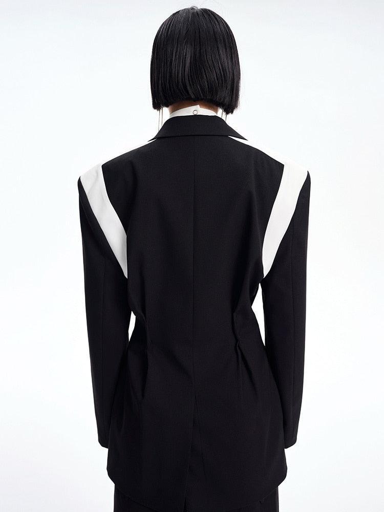 Single Button Color Block Blazer - KAYSMAR