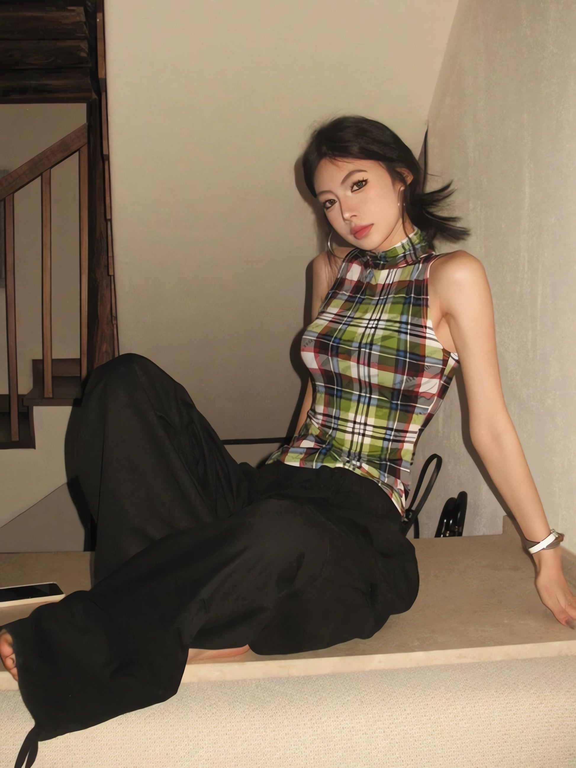 Sleeveless Plaid Top - KAYSMAR