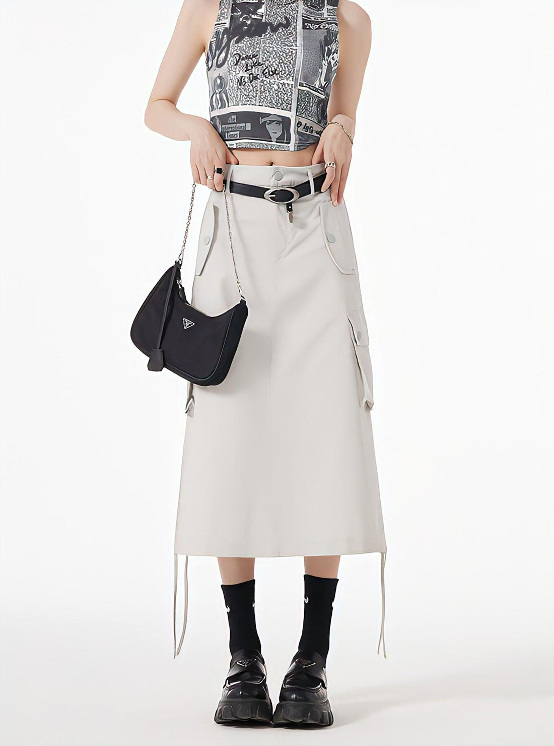 Slit & String Detailed Cargo Midi Skirt - KAYSMAR