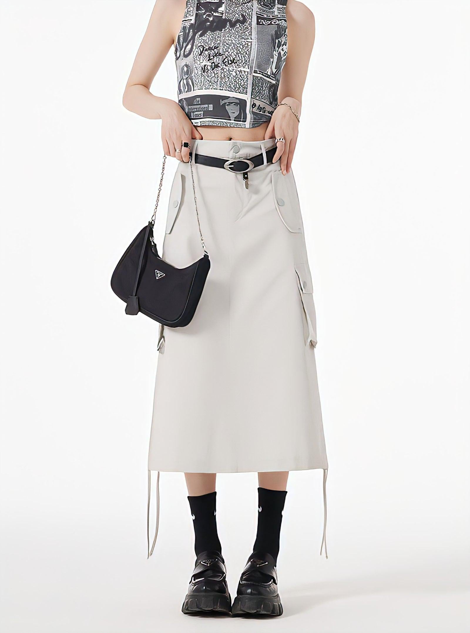 Slit & String Detailed Cargo Midi Skirt - KAYSMAR