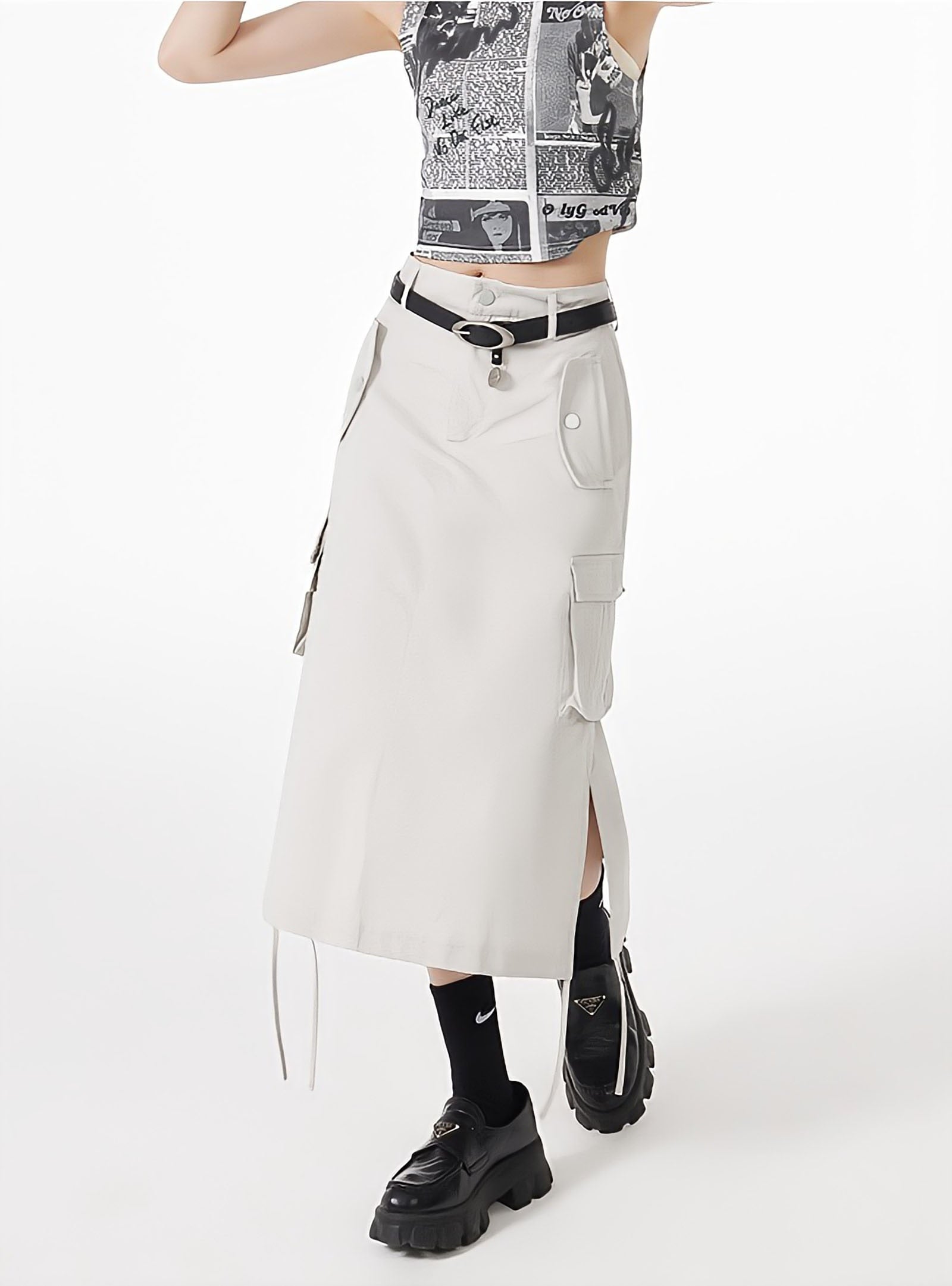 Slit & String Detailed Cargo Midi Skirt - KAYSMAR