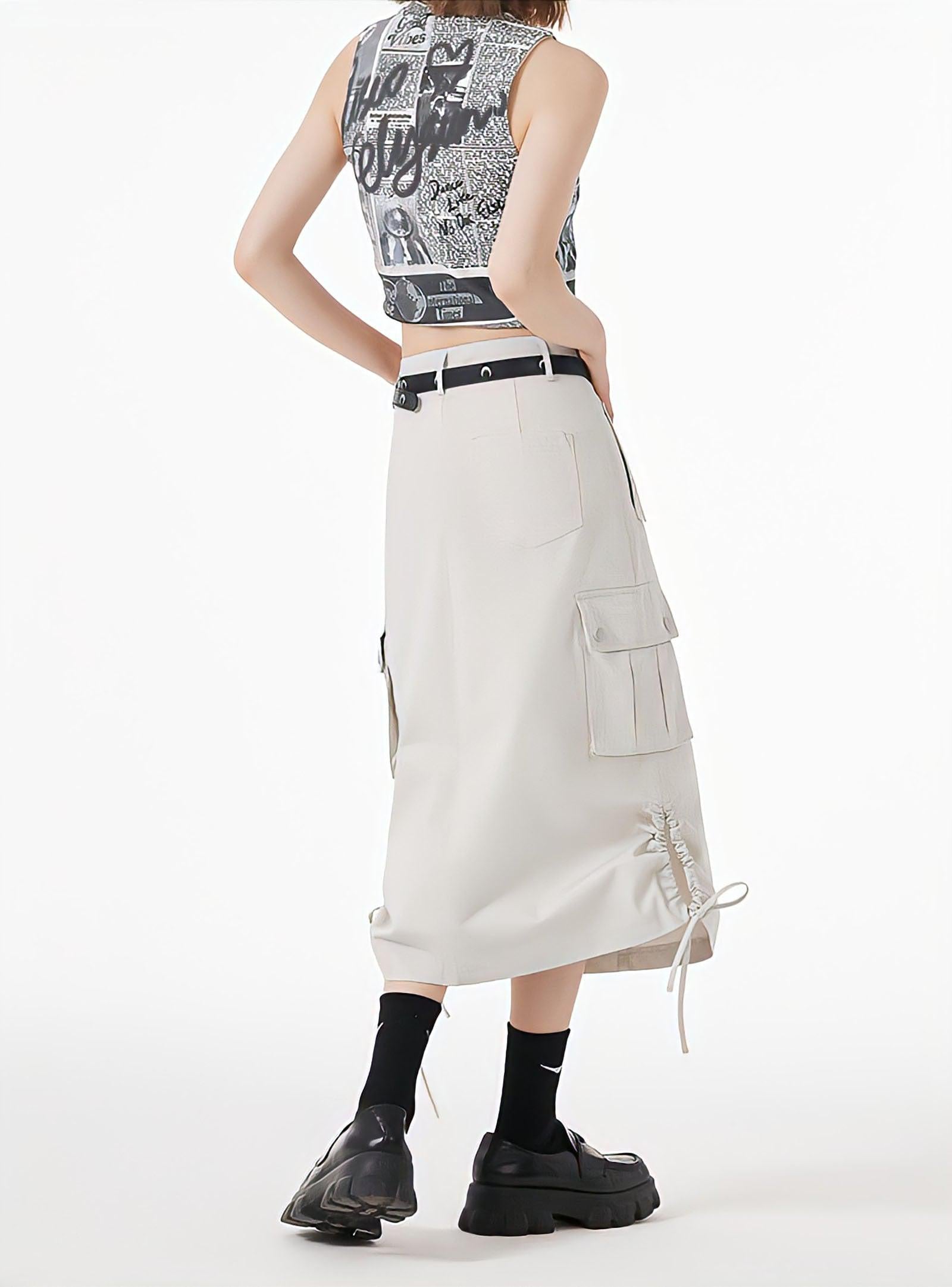 Slit & String Detailed Cargo Midi Skirt - KAYSMAR