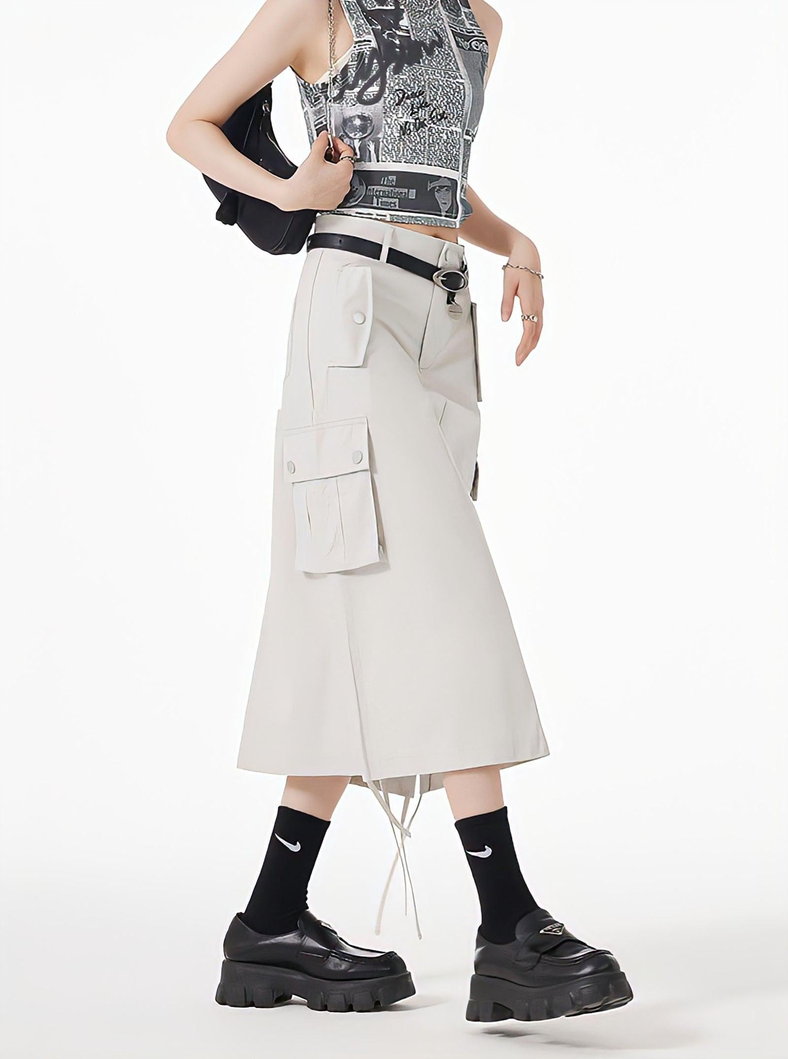 Slit & String Detailed Cargo Midi Skirt - KAYSMAR