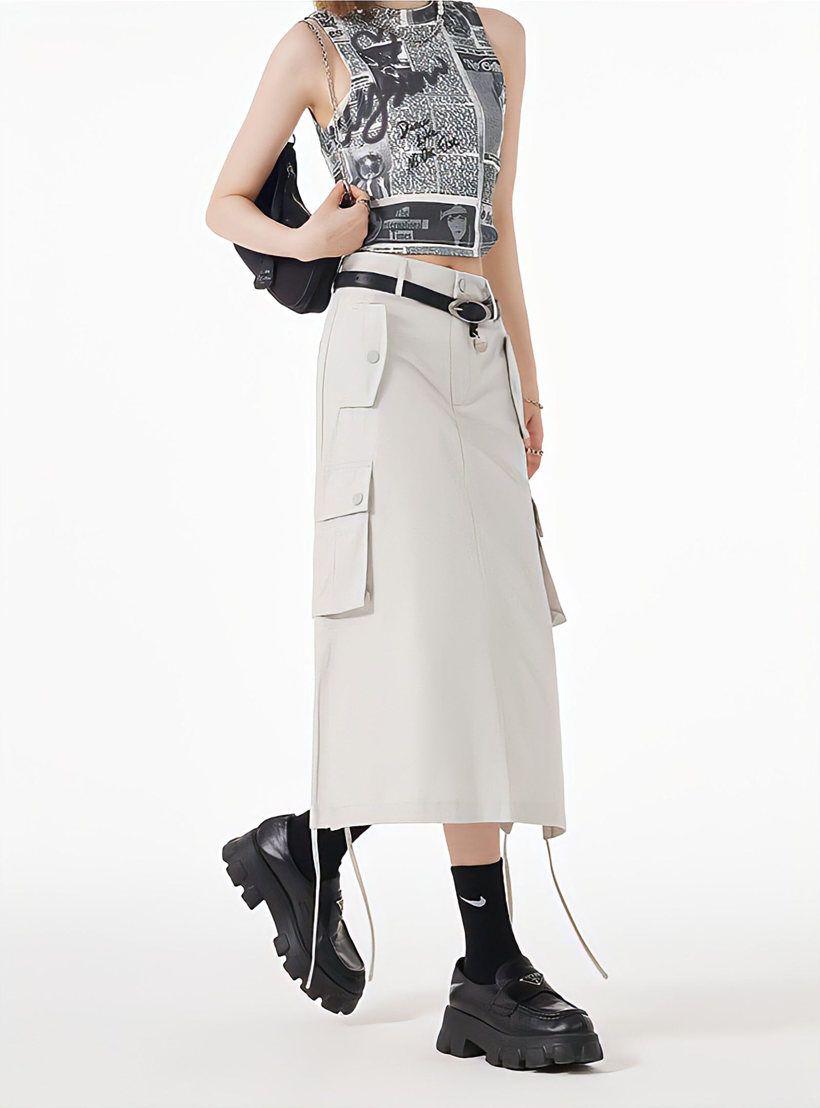 Slit & String Detailed Cargo Midi Skirt - KAYSMAR