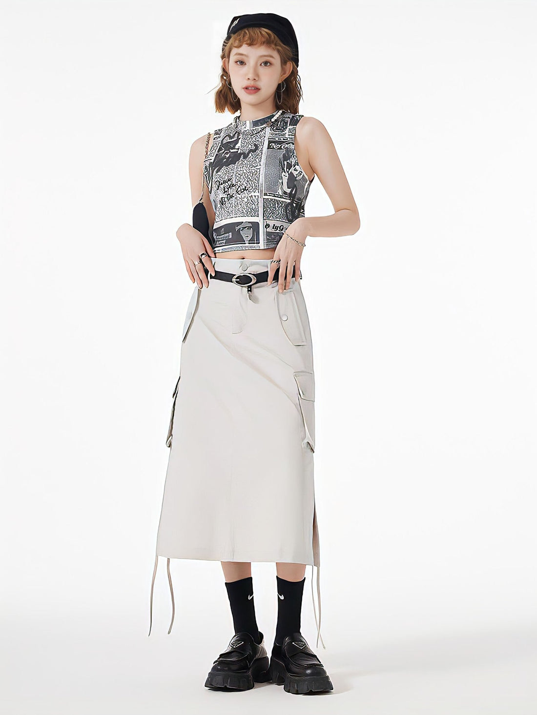 Slit & String Detailed Cargo Midi Skirt - KAYSMAR