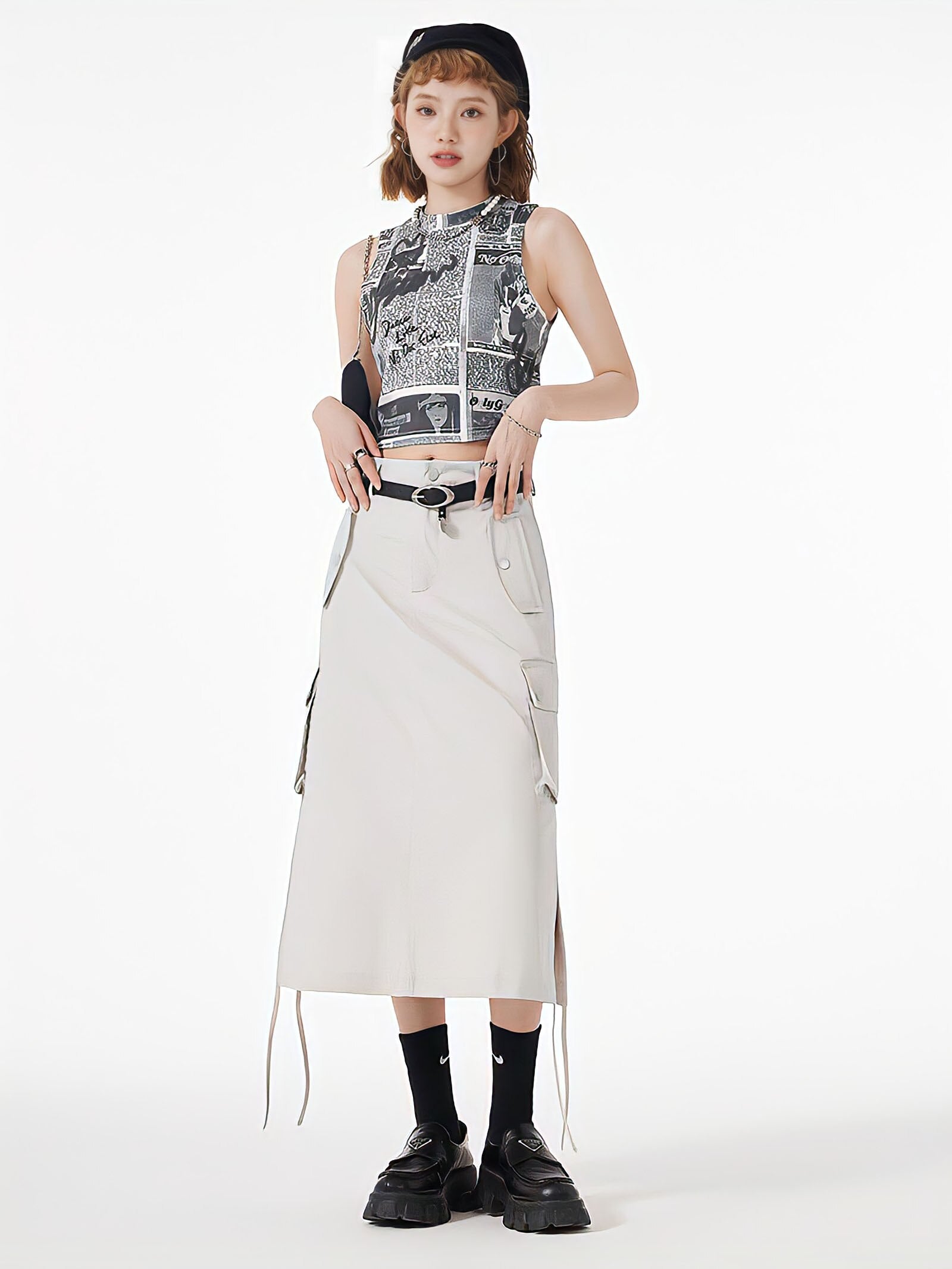 Slit & String Detailed Cargo Midi Skirt - KAYSMAR