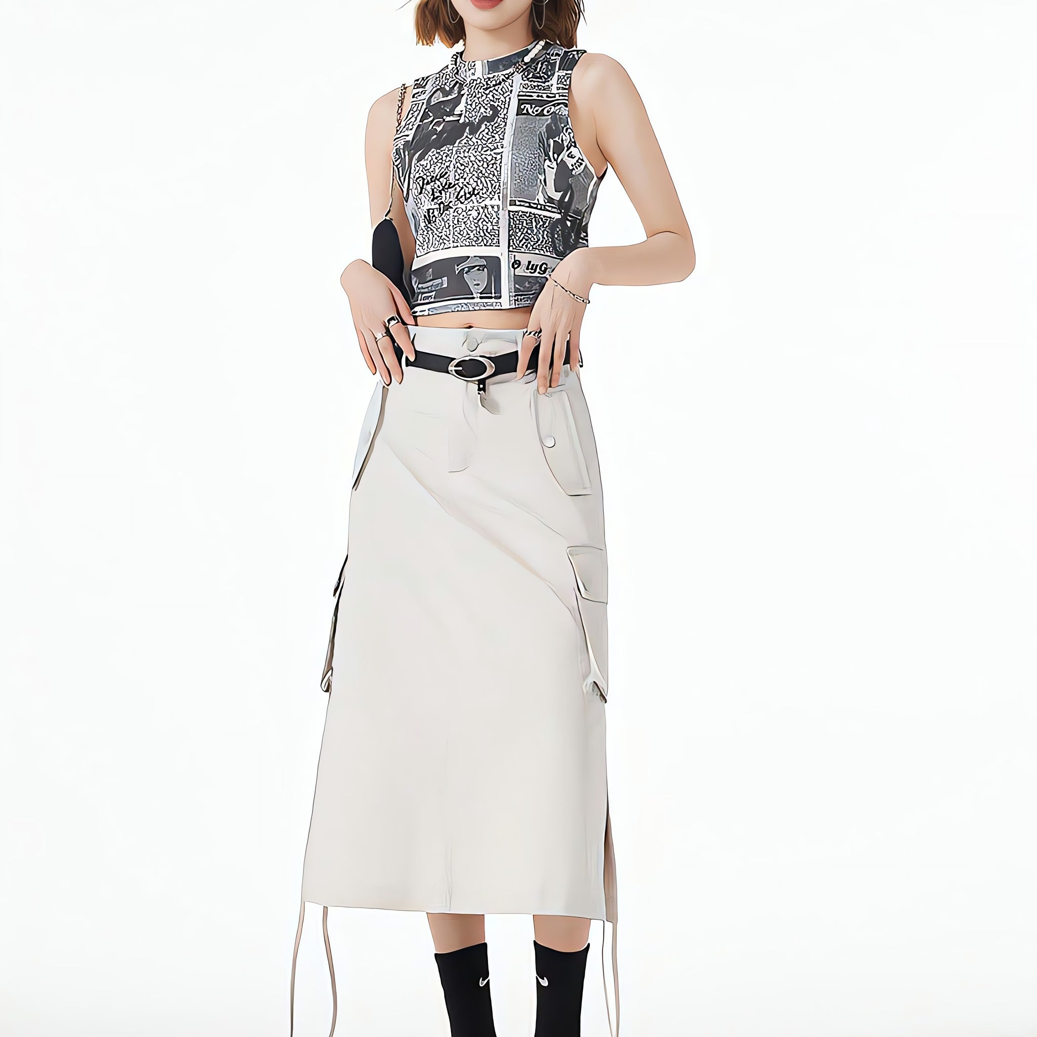 Slit & String Detailed Cargo Midi Skirt - KAYSMAR