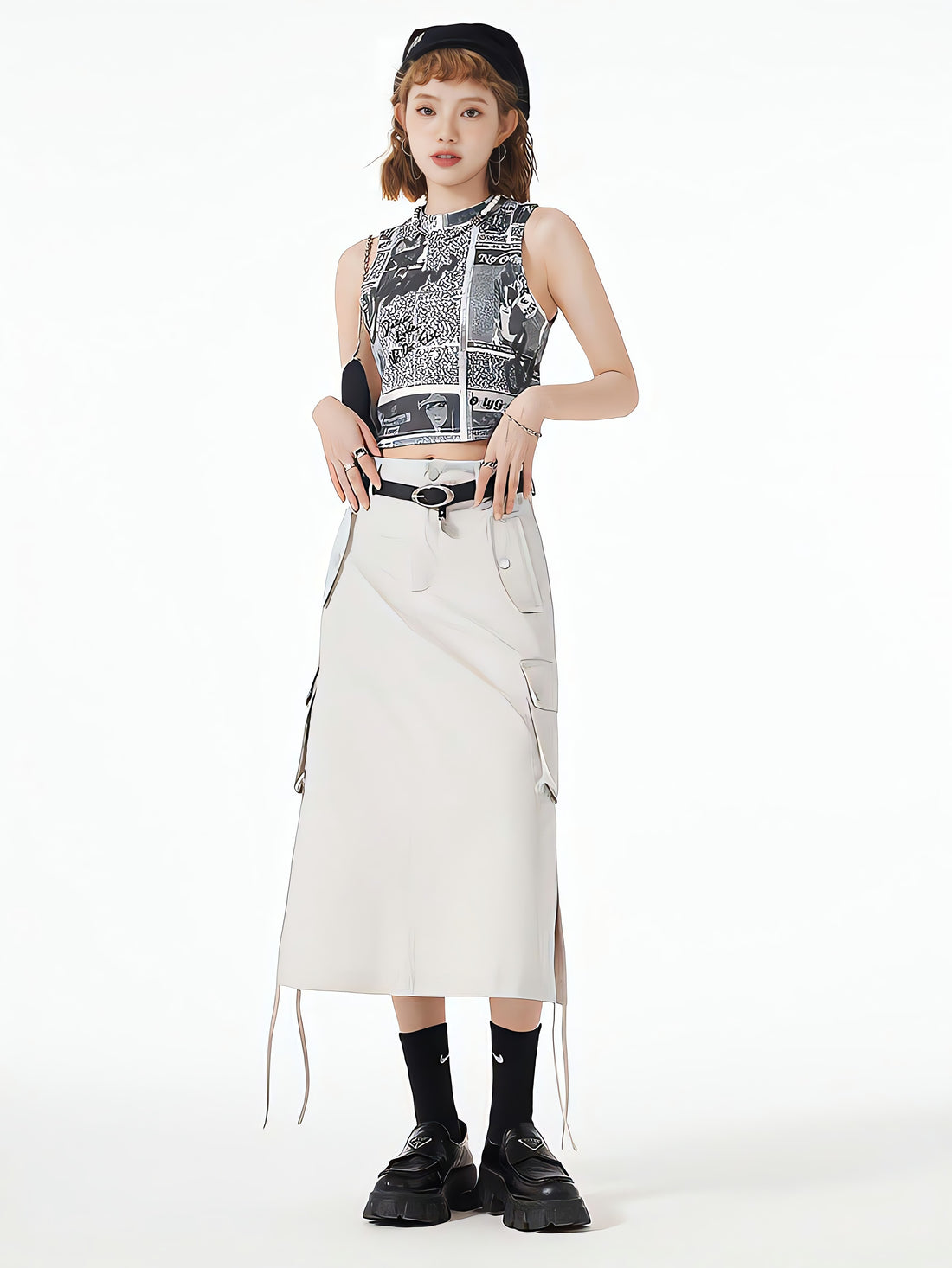 Slit & String Detailed Cargo Midi Skirt - KAYSMAR