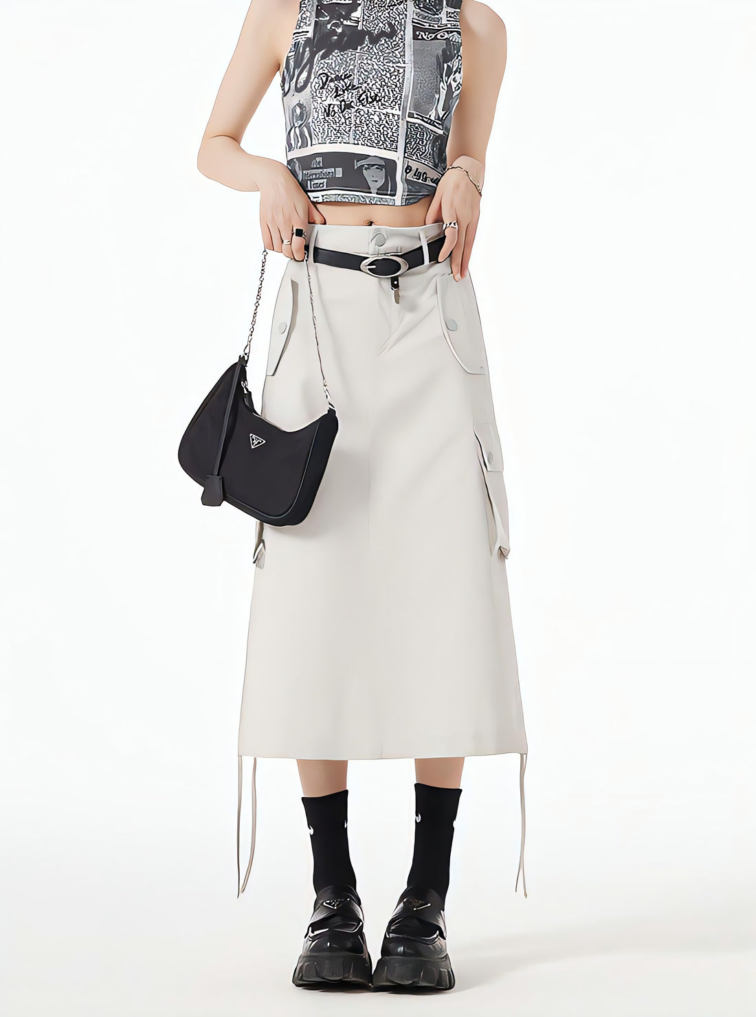 Slit & String Detailed Cargo Midi Skirt - KAYSMAR