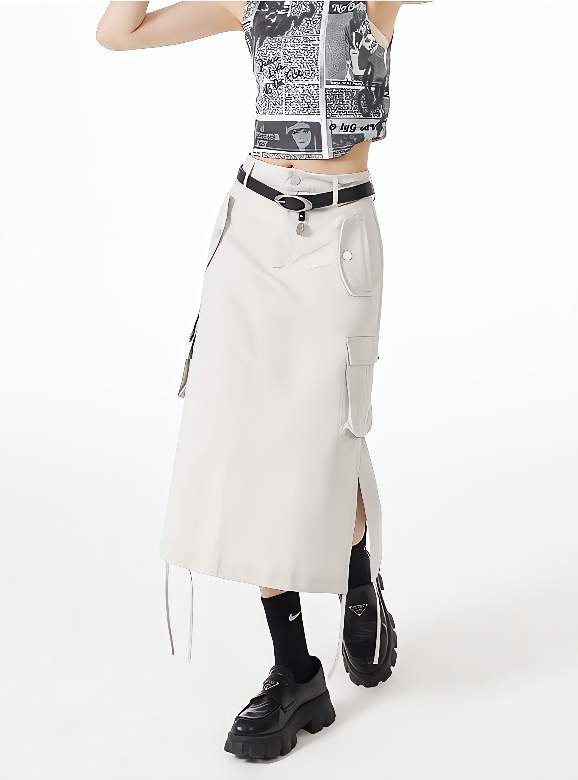 Slit & String Detailed Cargo Midi Skirt - KAYSMAR