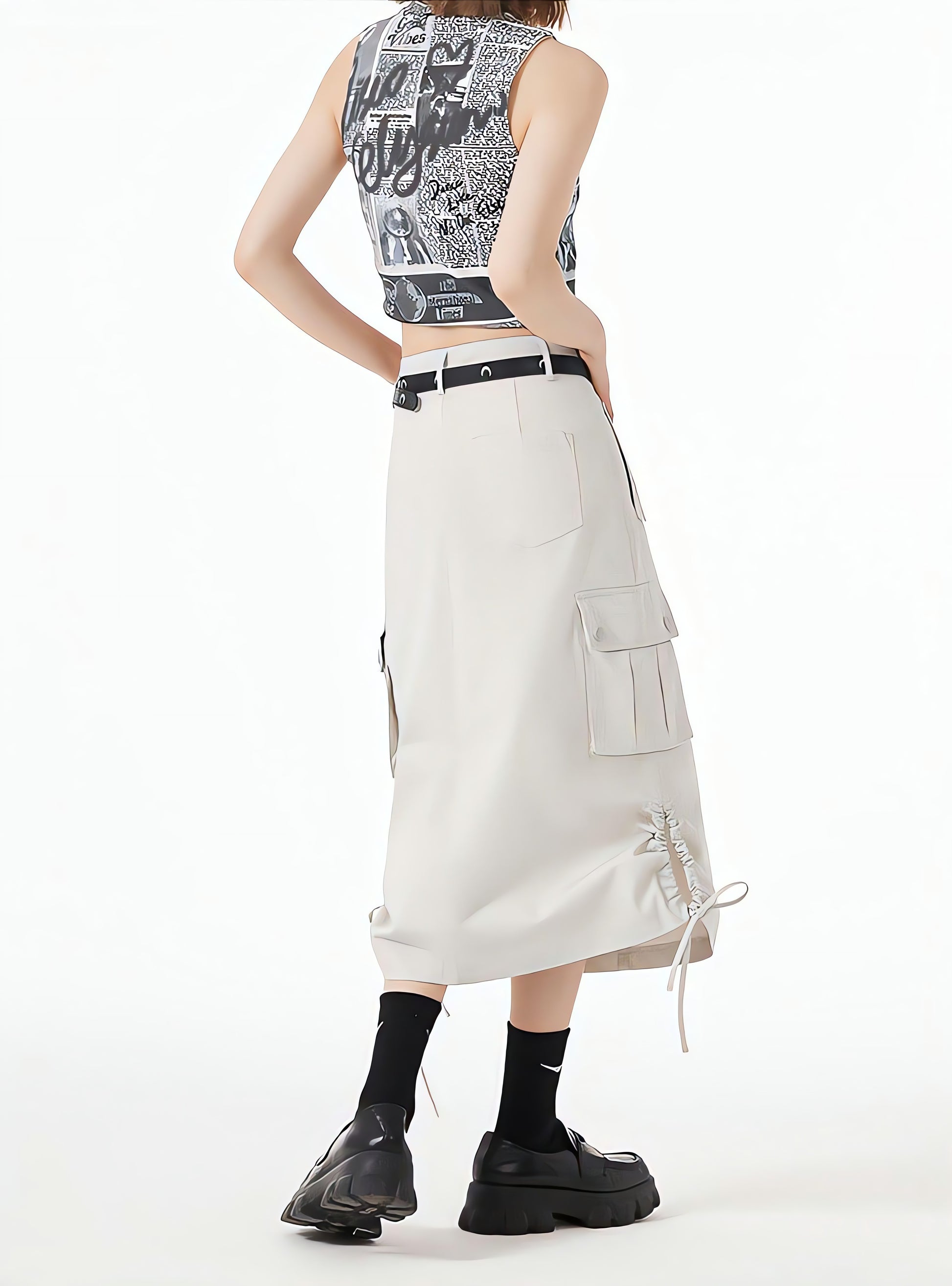 Slit & String Detailed Cargo Midi Skirt - KAYSMAR